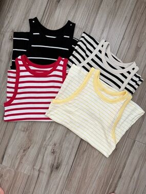 a new day Striped Tank Tops in Black, White, Red & Yellow